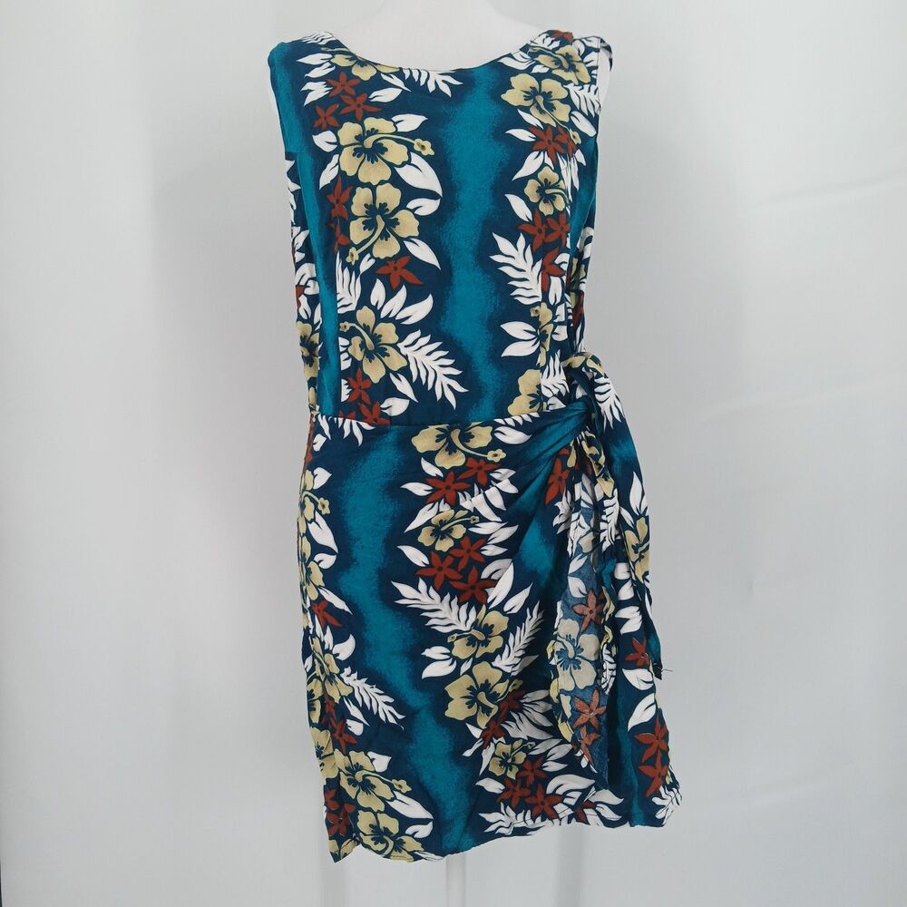 womans hibiscus collection hawaii blue and red sun dress size medium knee length